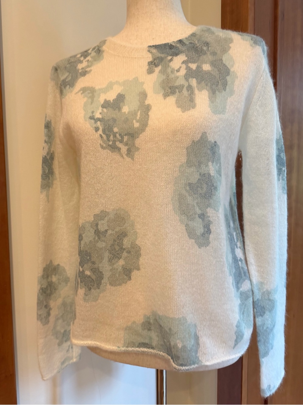Vince Cream Sweater with Light Blue Floral Motif